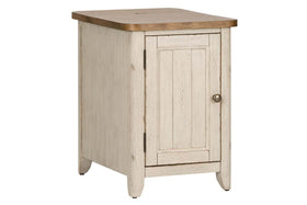 Aberdeen Distressed White Door Chair Side Table With Chesnut Top And Charging Station - Club Furniture