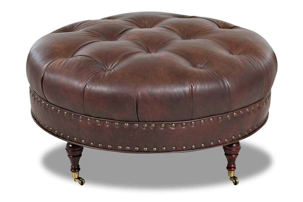 Angelo 37 Inch Round Tufted Coffee Table Leather Ottoman