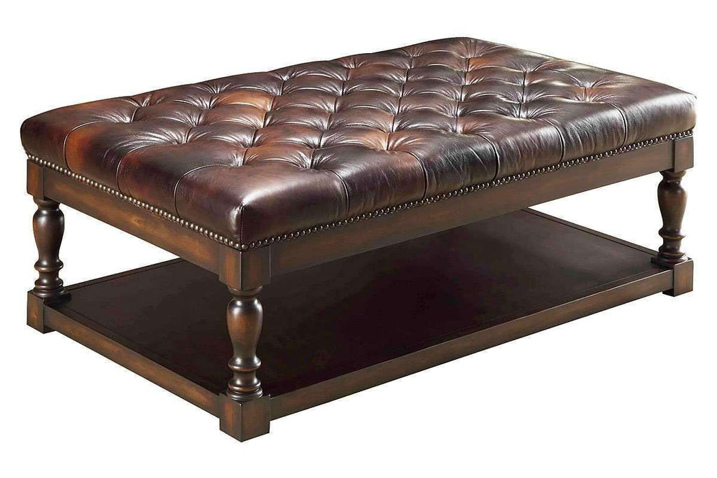 round tufted leather coffee table