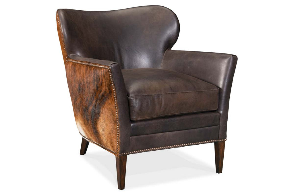 Simpson Dark Brindle Quick Ship Brown Hair On Hide Leather Accent Chair Club Furniture