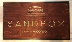 Wooden Sign of Gallaudet Innovation and Entrepreneurship Institute Sandbox