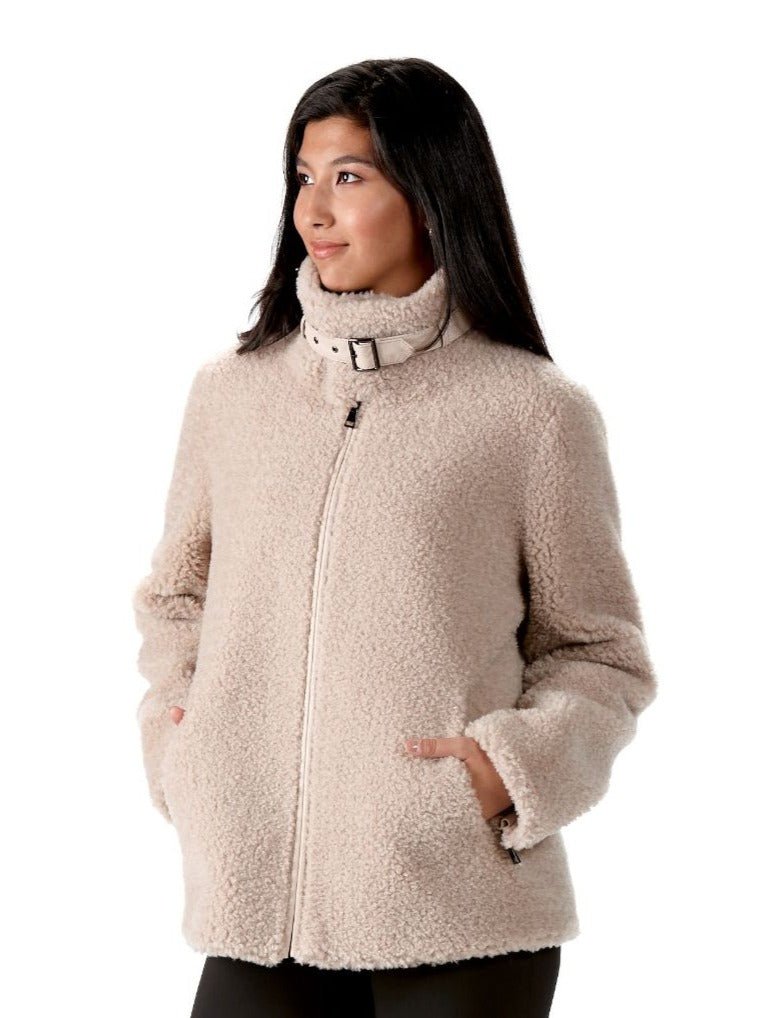 Women's Reversible teddy wool jacket with two way zip