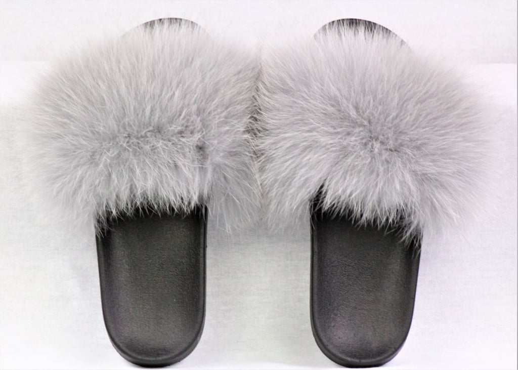 Gray Mink Fur Slides