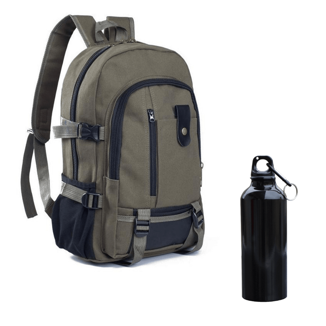 canvas backpack with water bottle pocket