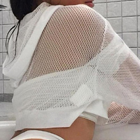 Hooded Sheer Mesh Fishnet Top, Perspective Smock Long Sleeve Mesh Top –  Kinky Cloth