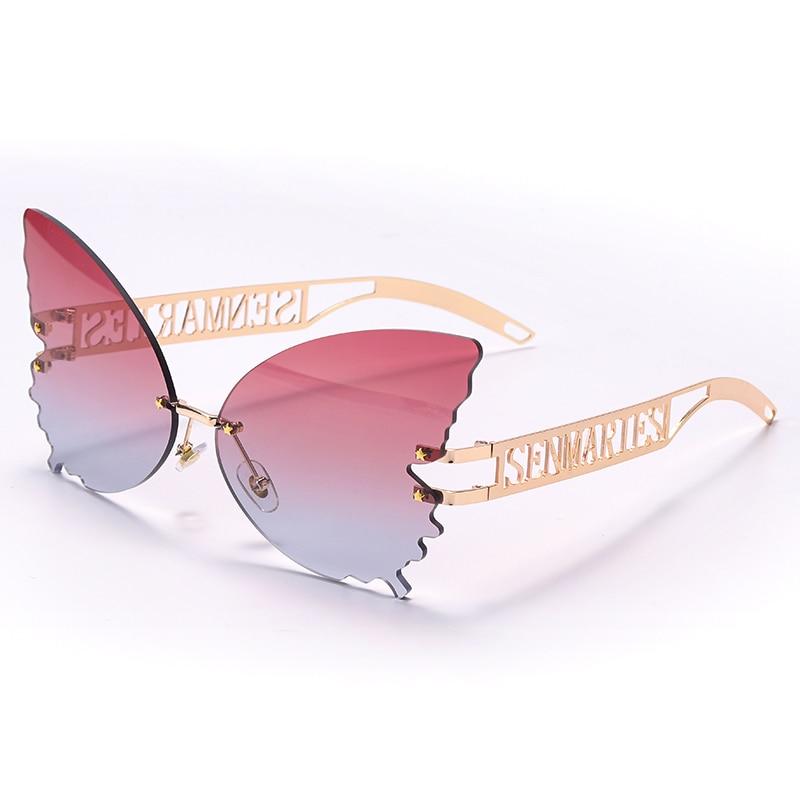 Kinky Cloth 33902 Purple Gray Butterfly Rimless Oversized Sunglasses