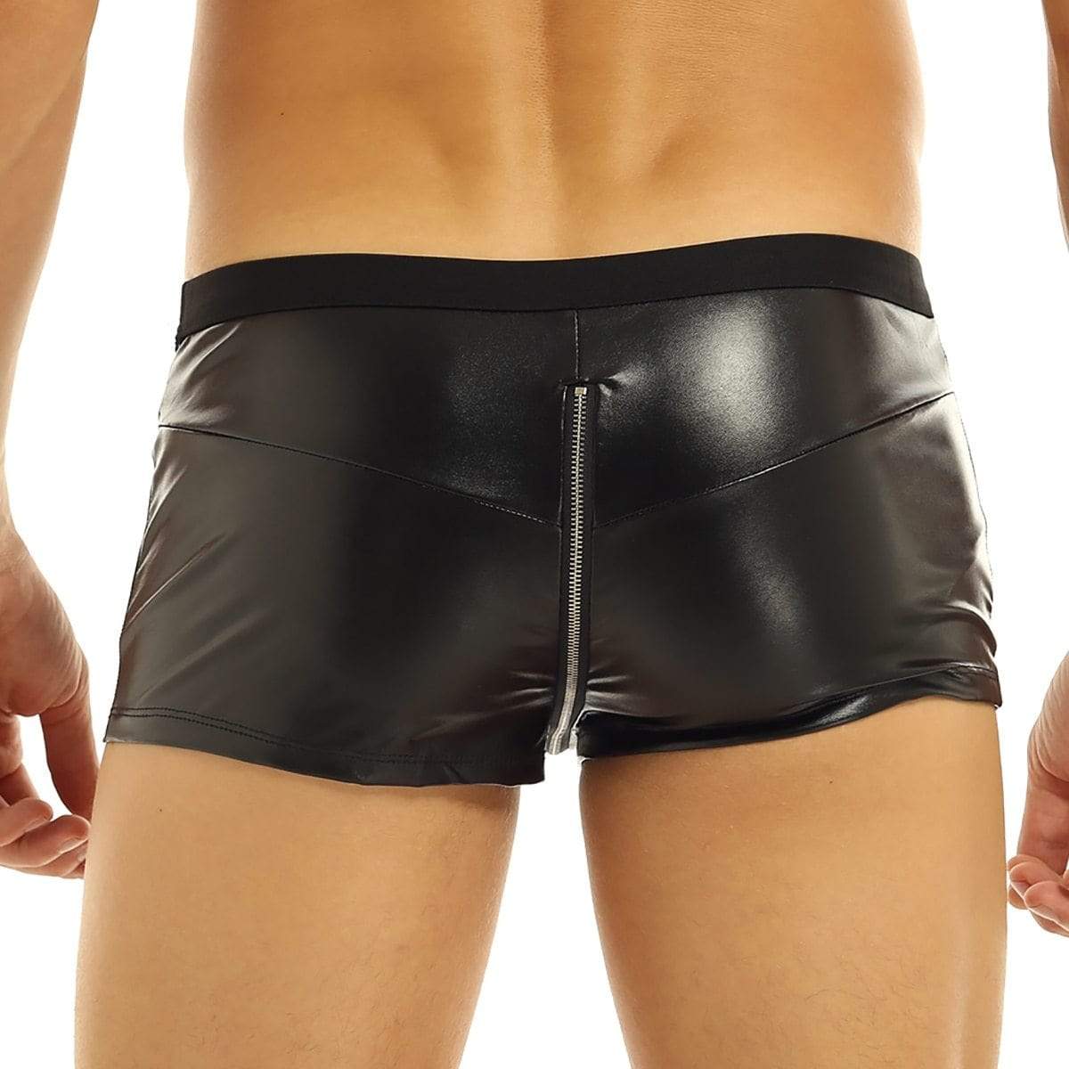 Faux Leather Zipper Boxer Shorts Black Wetlook Zip Fitted Underwear Kinky Cloth 7908