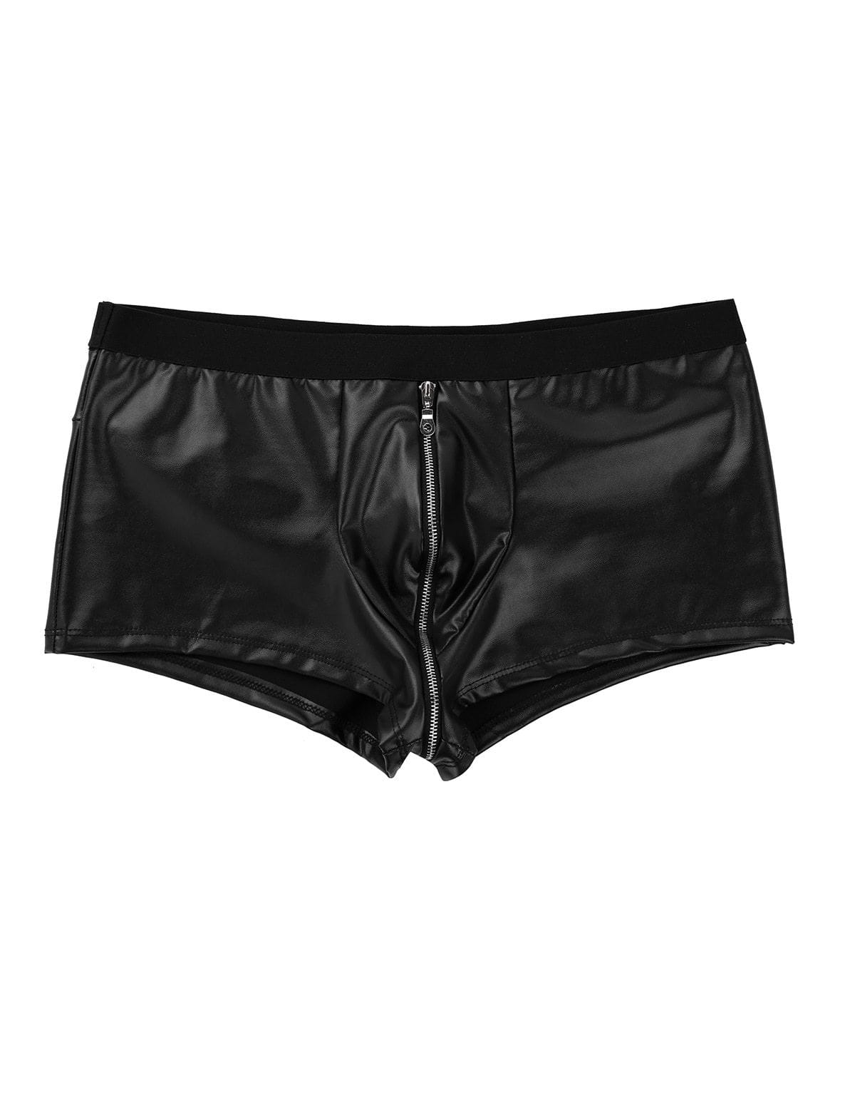 Faux Leather Zipper Boxer Shorts, Black Wetlook Zip Fitted Underwear ...