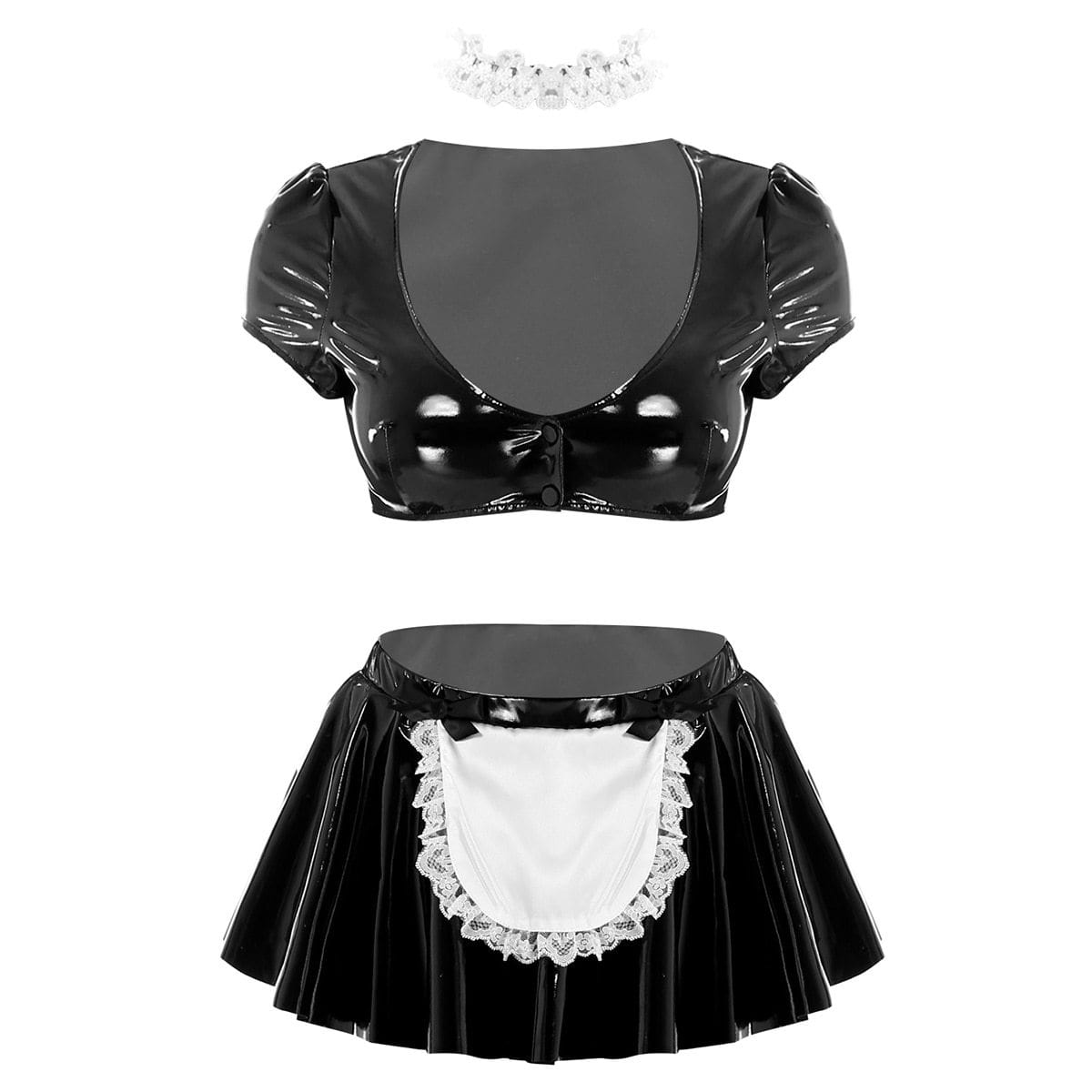 French Maid Dress Crop Top with Flared Mini Skirt – Kinky Cloth