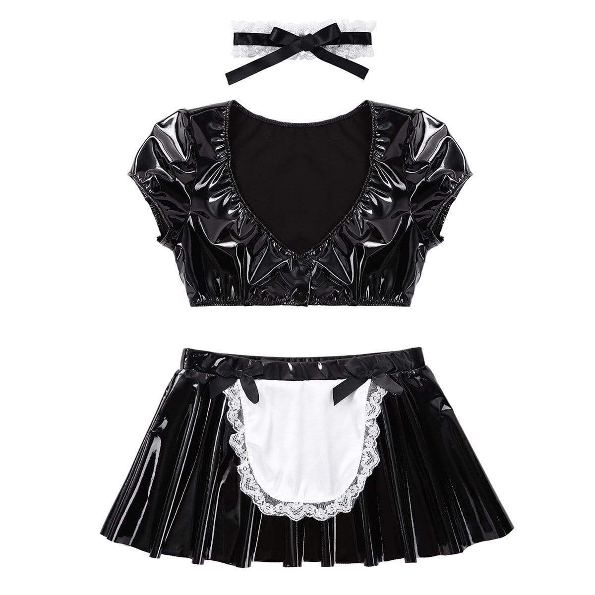 French Maid Dress Crop Top with Flared Mini Skirt – Kinky Cloth