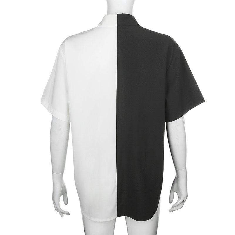 Half Black Half White Blouse Dress Black And White Short Loose Dress Kinky Cloth