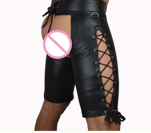 Wetlook Open Crotch Zipper Tight Shorts, Wetlook Leather Fit