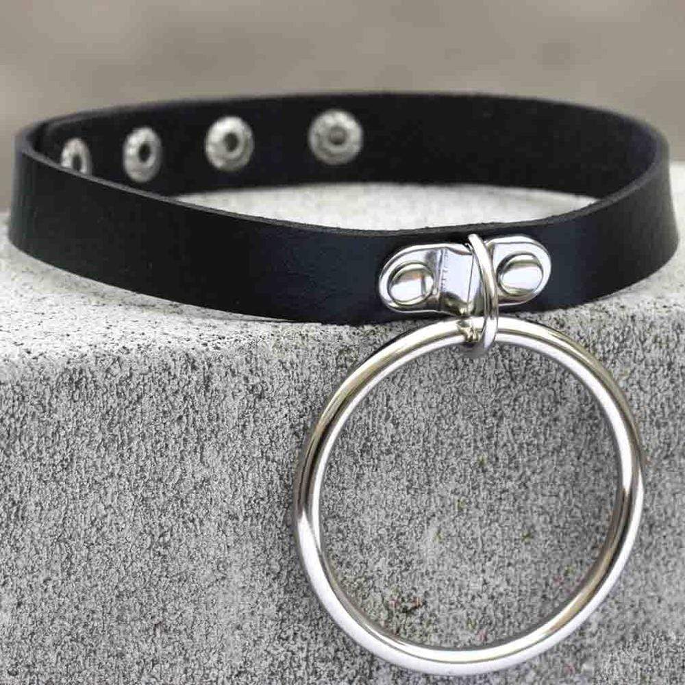 Large O Ring Choker Gothic Big O Ring Leather Necklace Choker Kinky Cloth