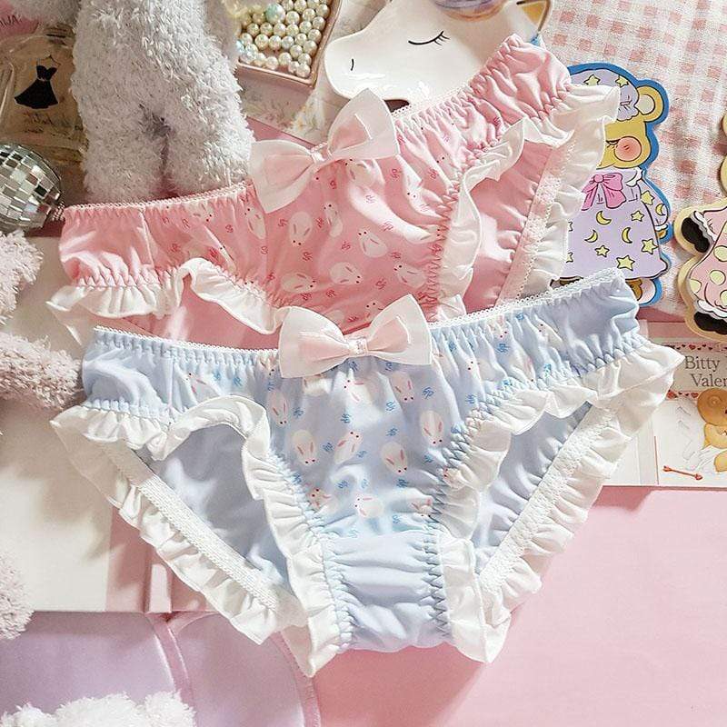 Rabbit Printed Ruffle Panties Kawaii Bow Briefs Low Waist Underpants