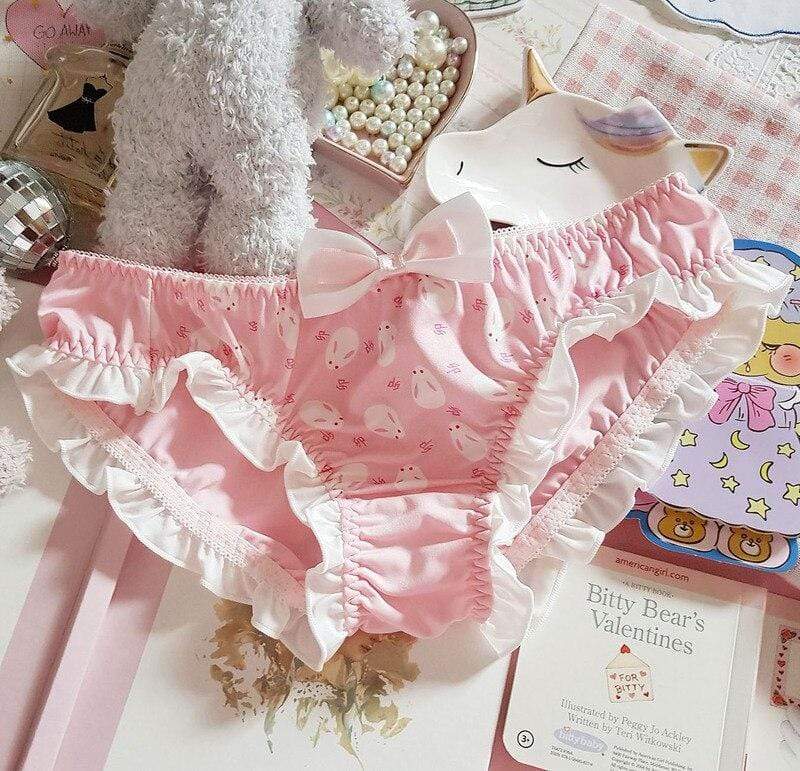 Rabbit Printed Ruffle Panties Kawaii Bow Briefs Low Waist Underpants