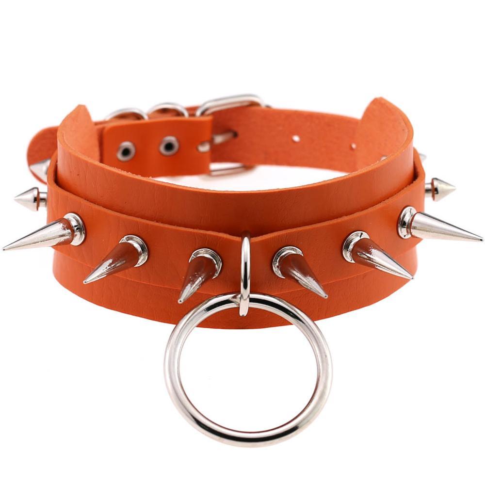 Kinky Cloth Necklace Orange Spiked O Ring Collar