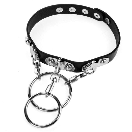 Leather Ring Heart Padlock Choker, Ring-O Heart Lock Goth Chokers