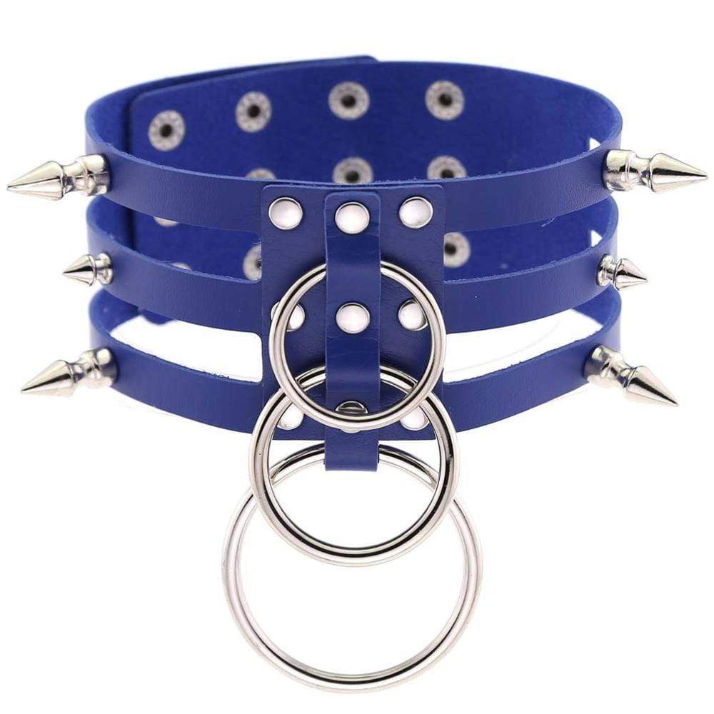 Triple O-Ring Spike Cage Choker, Punk Gothic Spike Collar Cage Choker ...