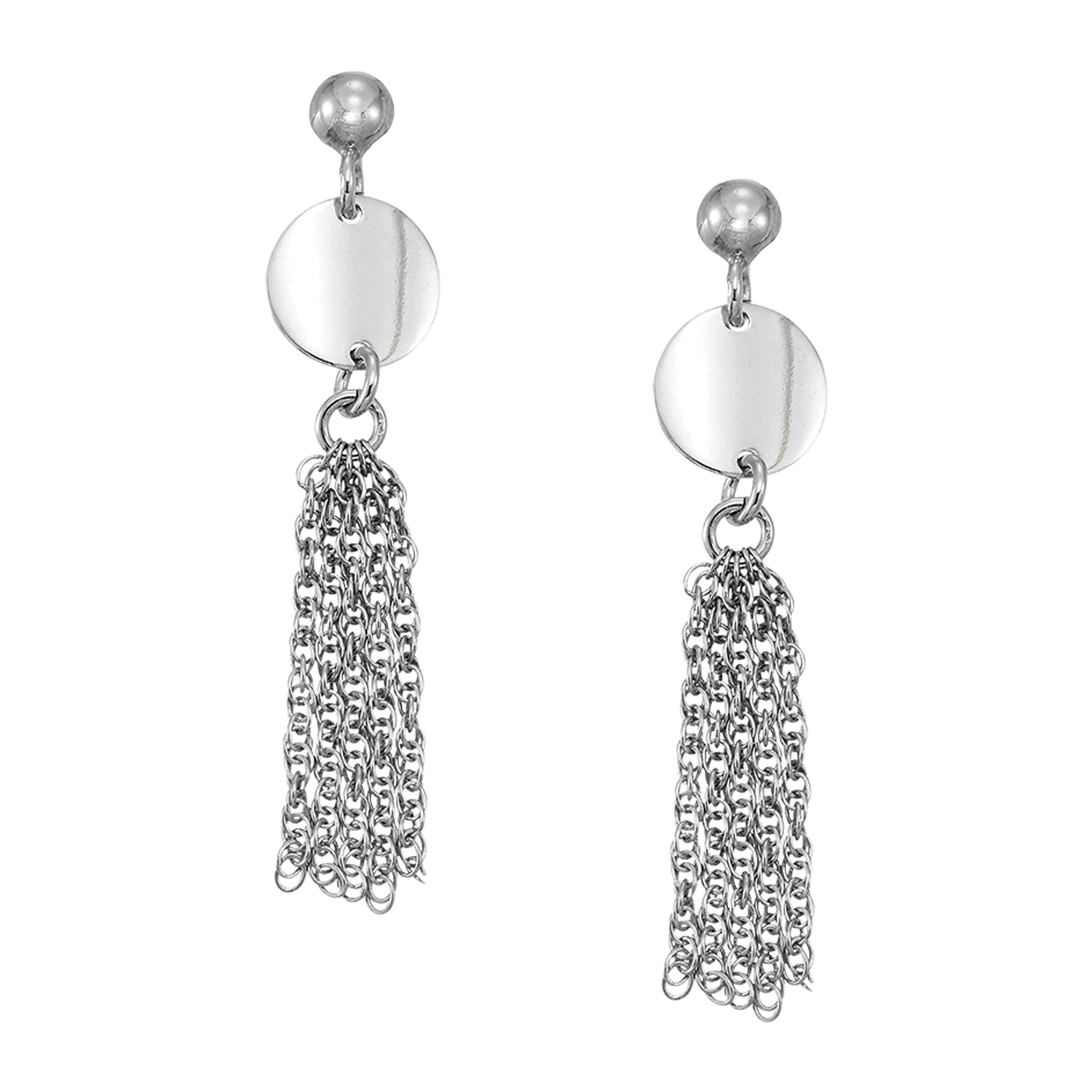 Franco Stellari Italian Sterling Silver Disc & Tassel Post Earrings