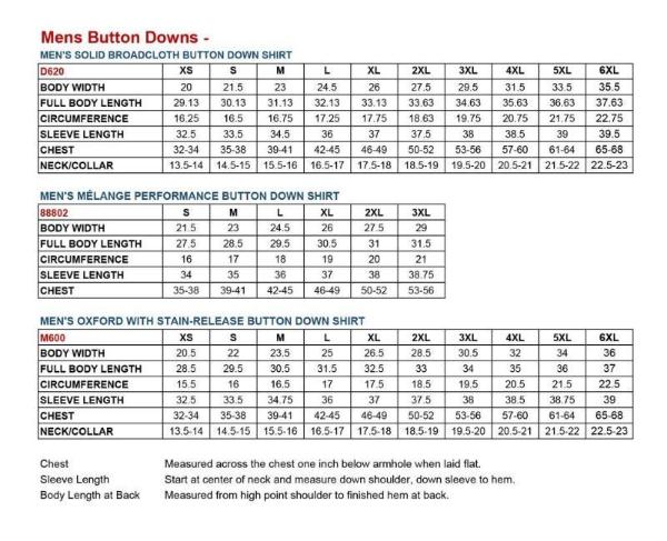 Men's Button Down Shirt Size Chart – VictoryStore.com