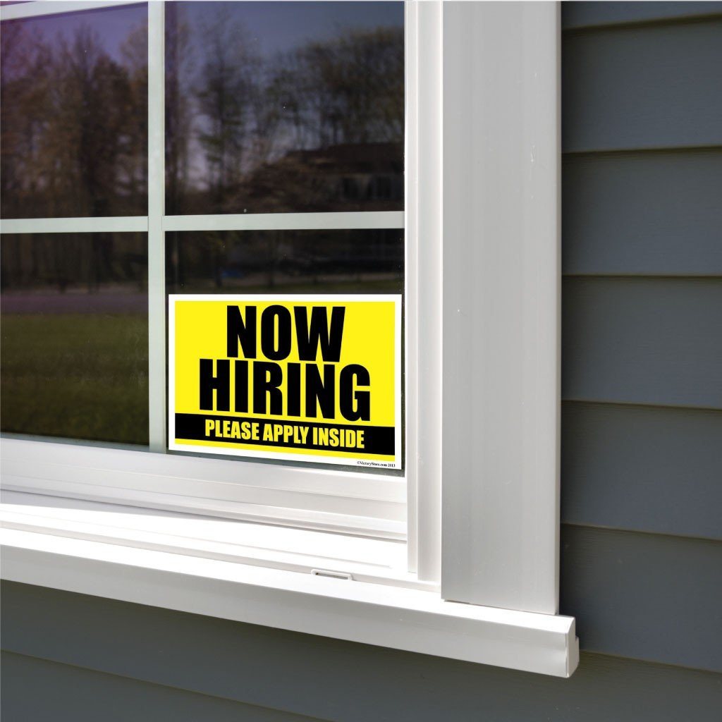 now hiring sign in window