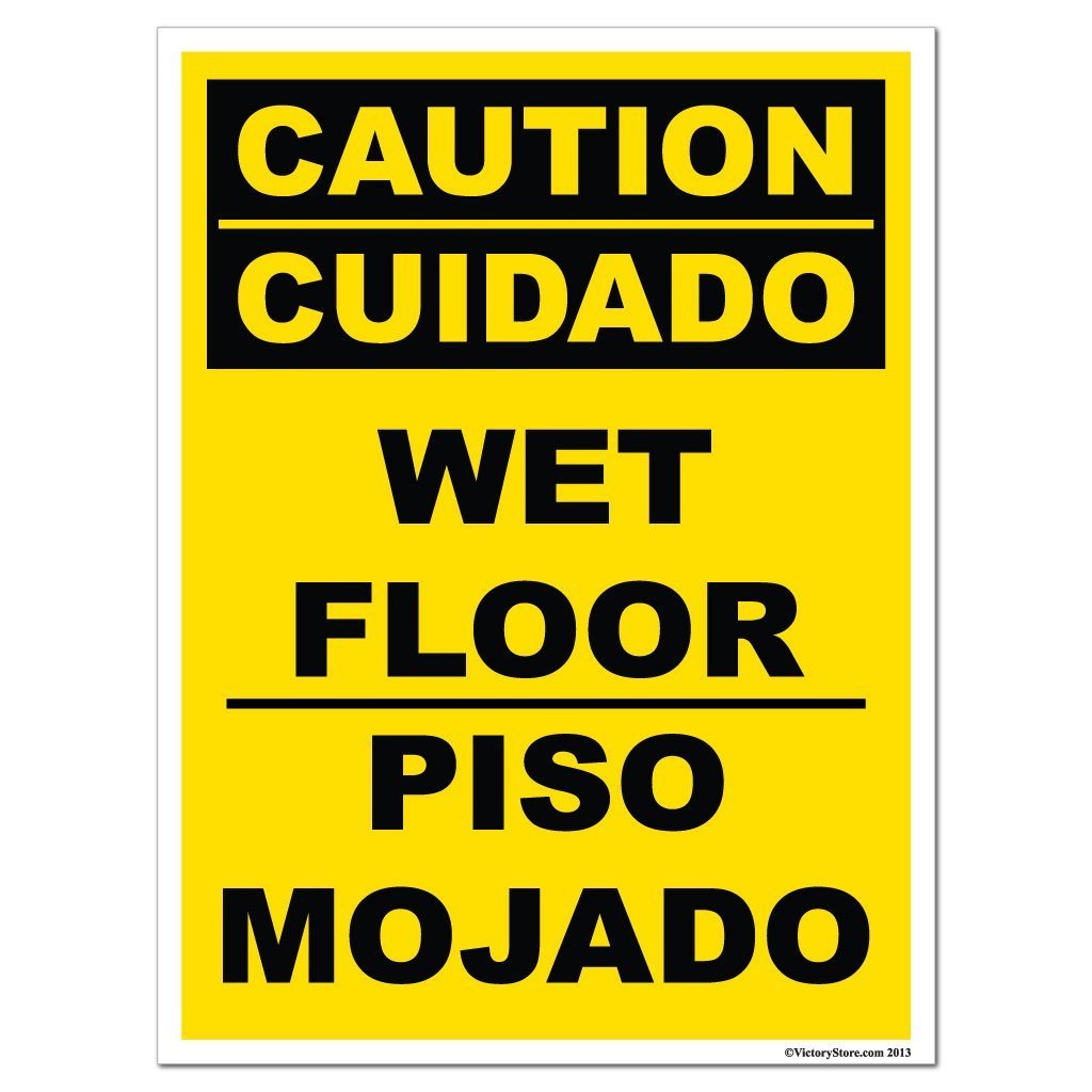Spanish English Caution Wet Floor Sign Or Sticker Design 17