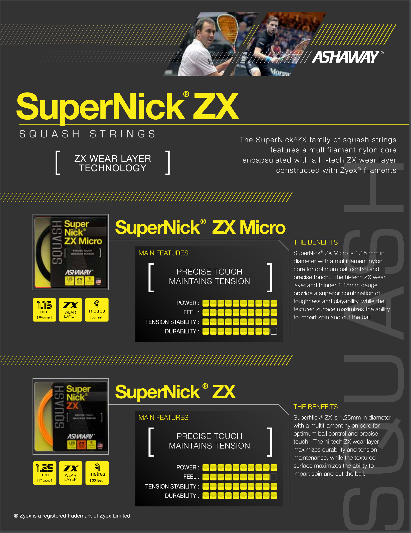 ASHAWAY SUPERNICK ZX MICRO BLACK (1.15MM) SQUASH STRING 360'/110M 