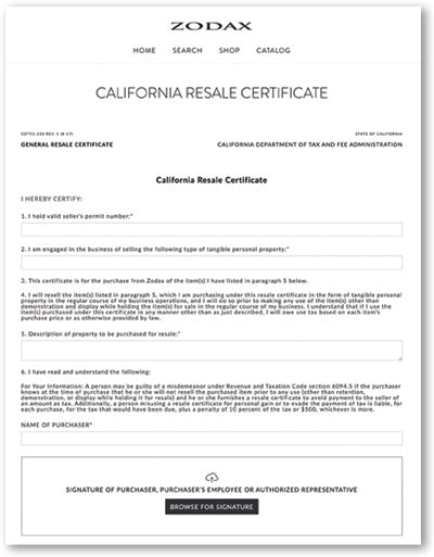 Online California Resale Certificate Form