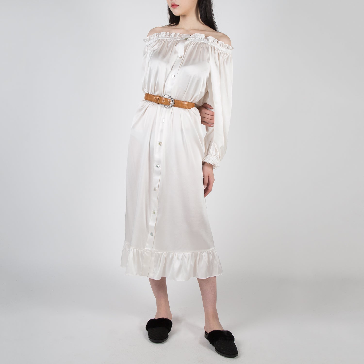 white silk dress long sleeve