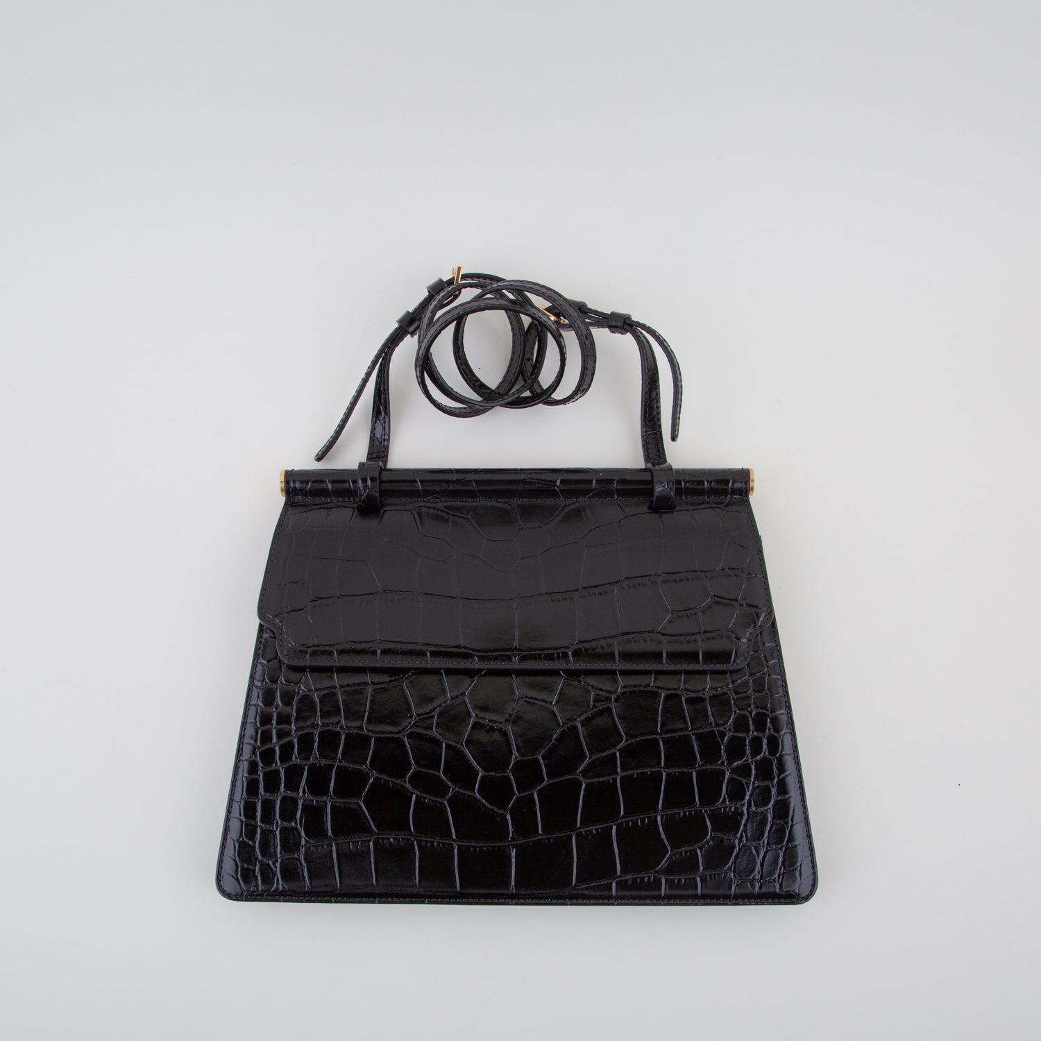 Marge Sherwood Black Croc Pump Handle Bag