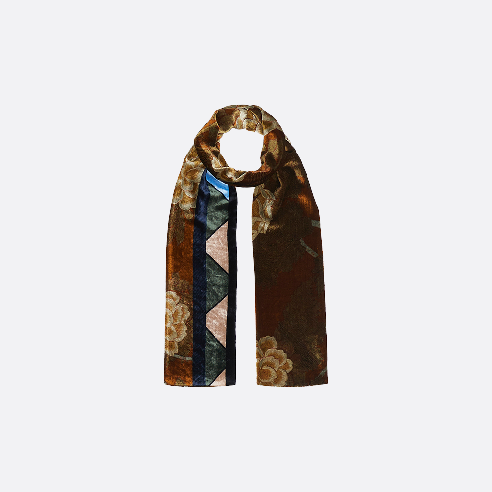 Long Velvet Scarf with brown florals