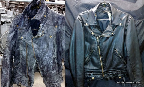 LeatherCareUSA before and after of moldy moto jacket