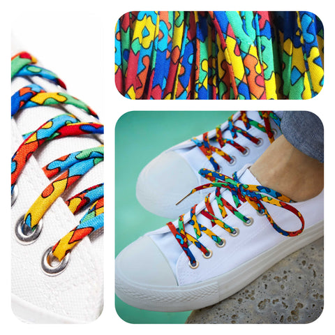 Jigsaw Puzzle Shoelaces to represent Autism Acceptance and Awareness