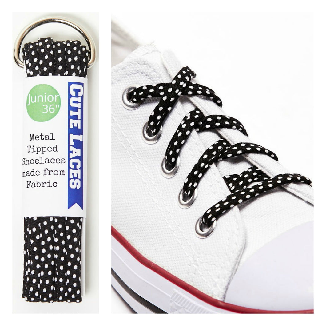 Shoelaces - Black and White Polka Dots 