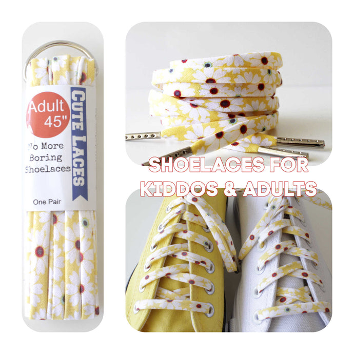 Shoelaces - White Flowers on Yellow Background Floral love!