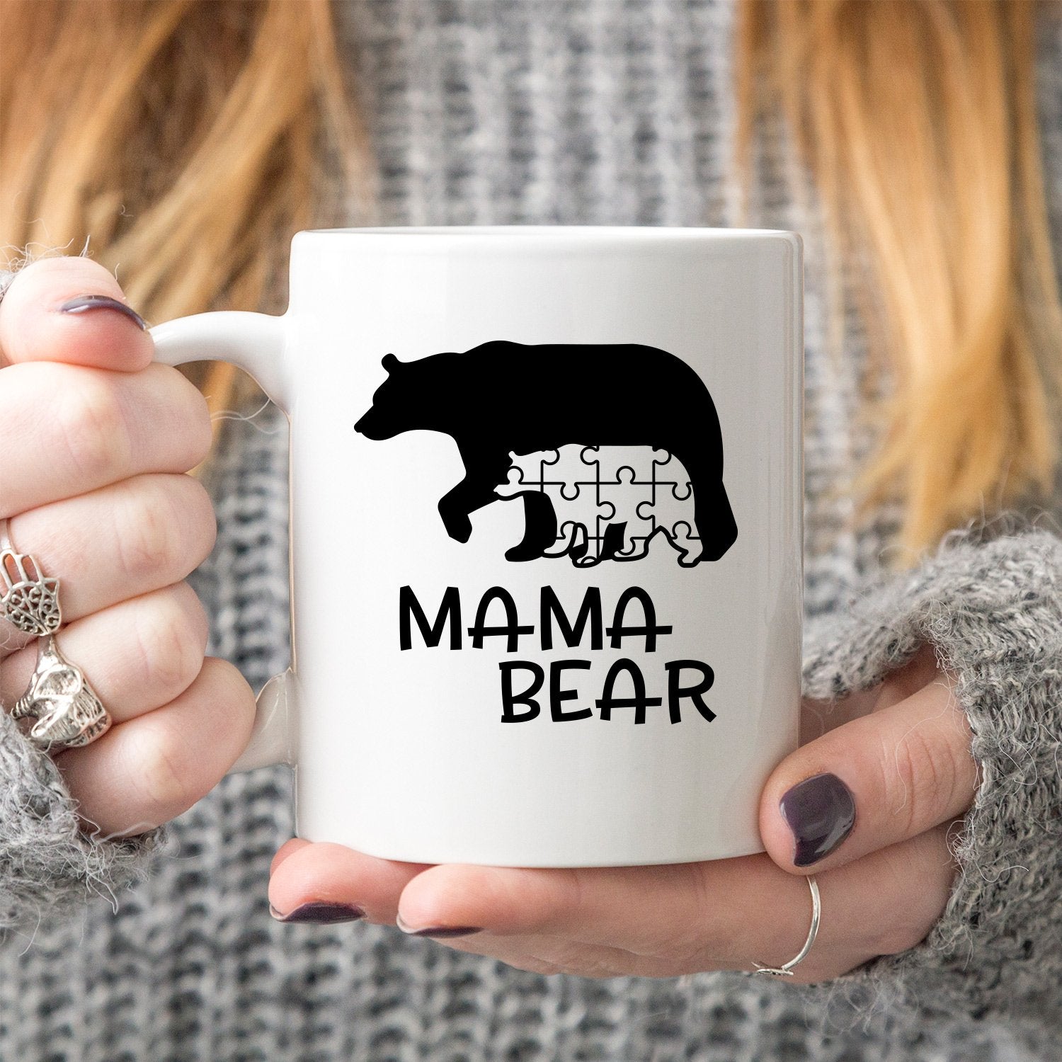 Autism Mama Bear And Cub Ceramic Coffee Mug - Autism Awareness Gift -  Berkley Rose Collection