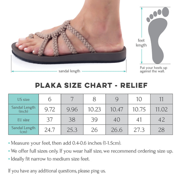 size chart for women sandals