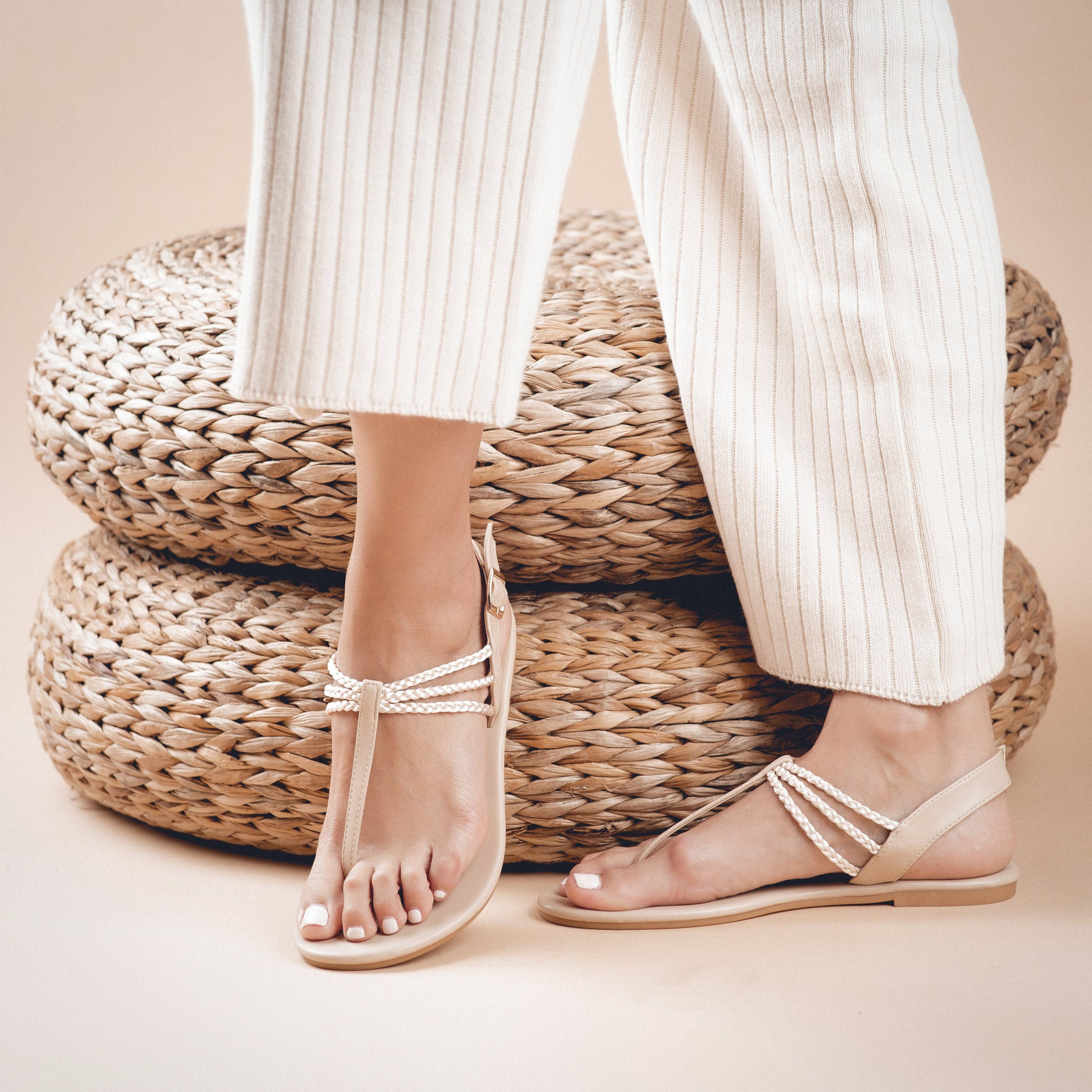 Plaka Flat Thong Sandals | Nude - Plaka Sandals