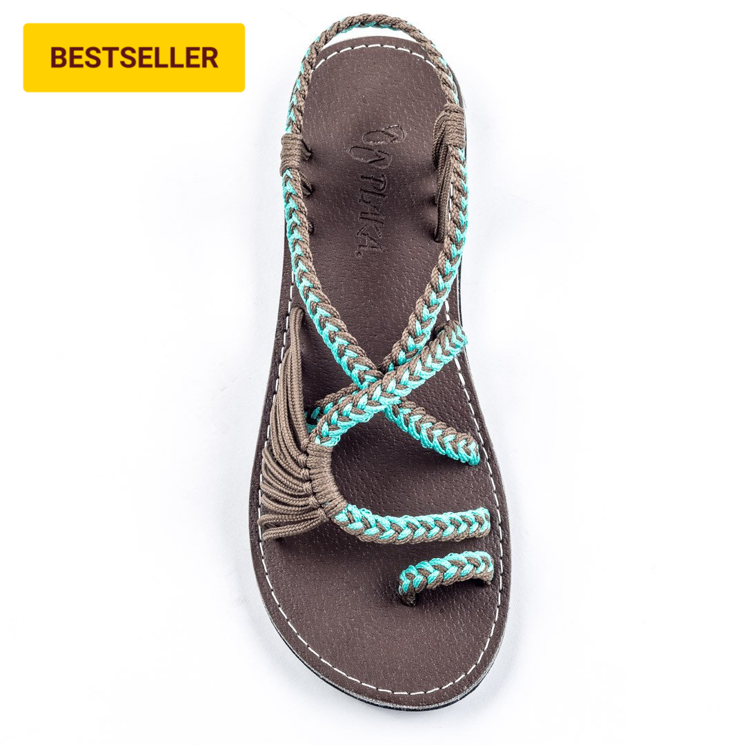 Een deel Gemaakt om te onthouden Reageer Palm Leaf Flat Women's Sandals | Turquoise Gray - Plaka Sandals
