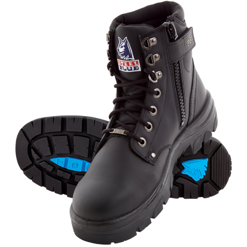 steel blue zip up boots