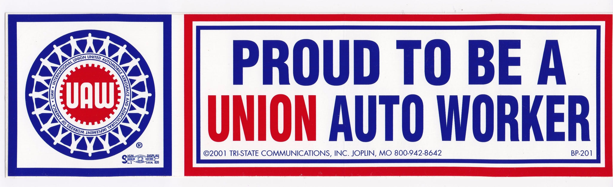 'Proud to be Union Auto Worker' Bumper Sticker #BP-201 – Hard Hat Gear