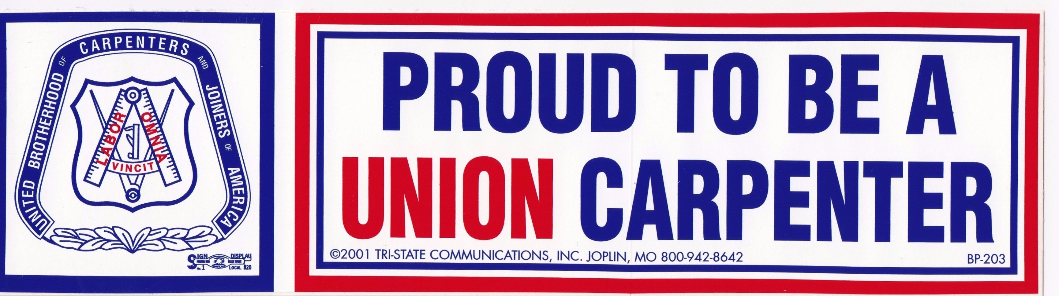 Proud To Be A Union Carpenter Bumper Sticker #bp-203 – Hard Hat Gear