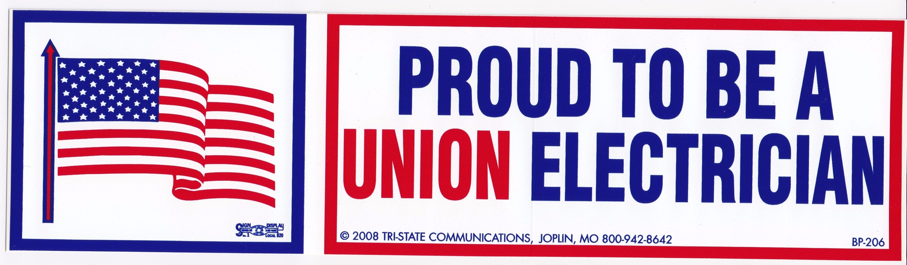 Proud to be a Union Electrician Bumper Sticker #BP-206 – HardHatGear