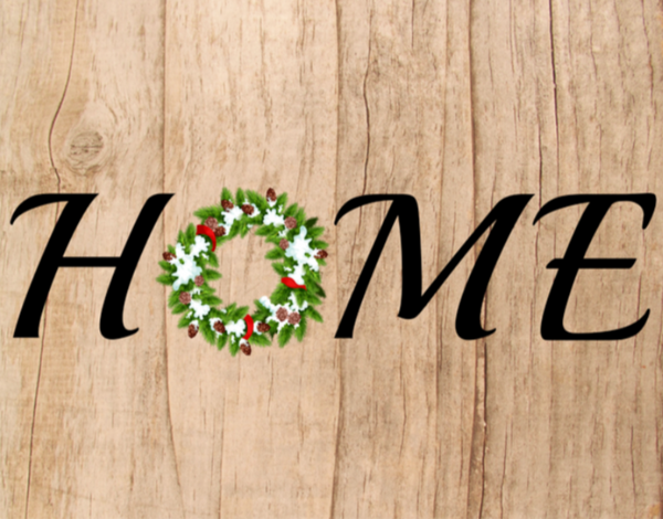 Home sign with Christmas wreath