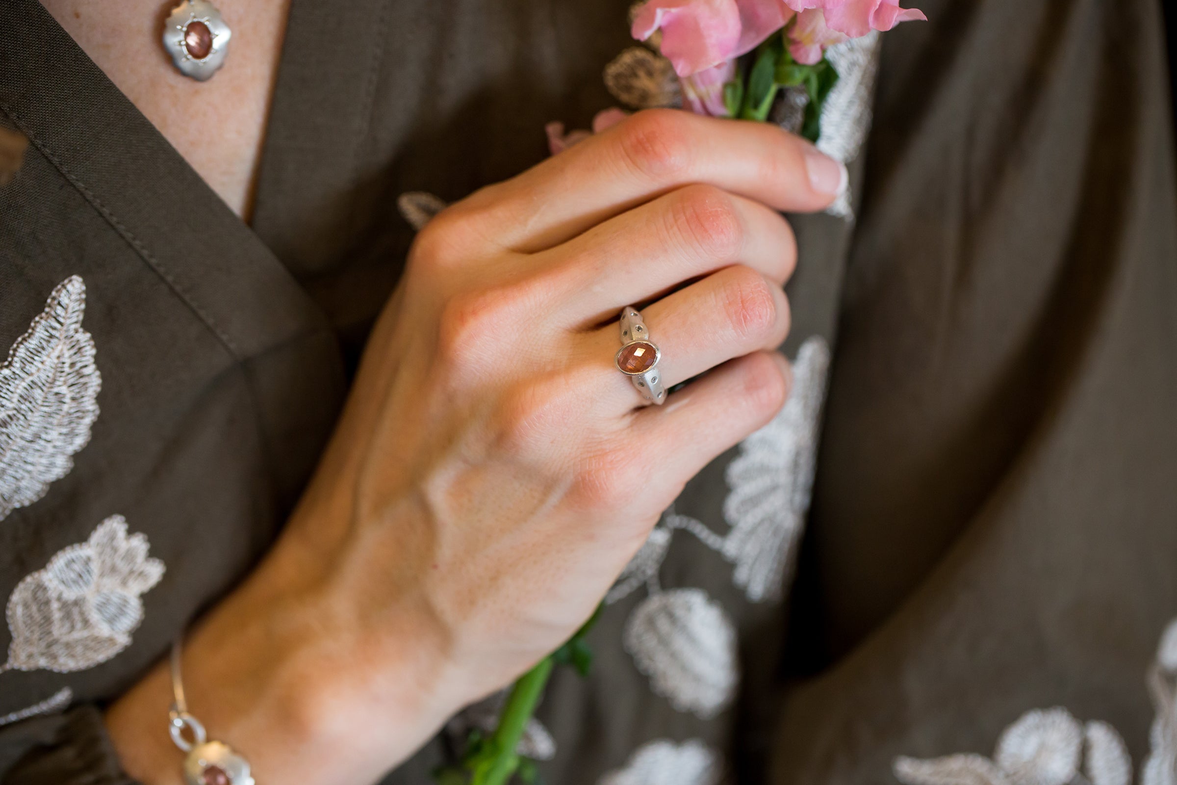 Scallop Ring in Argentium Sterling Silver with Oregon Sunstone