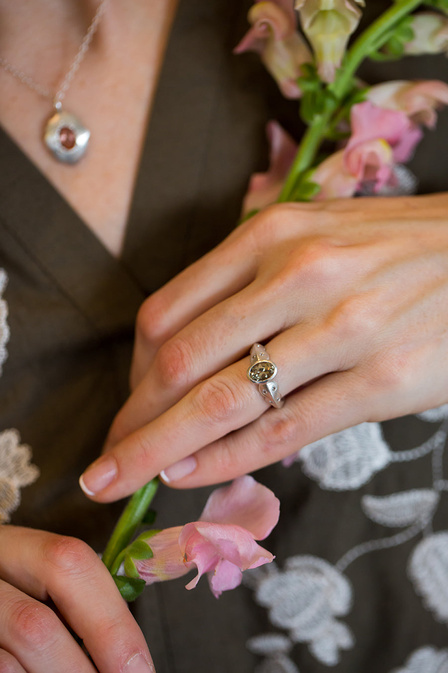 Scallop Ring in Argentium Sterling Silver with Csarite