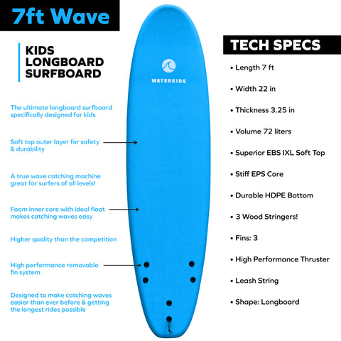 kids 7ft longboard surfboard foam soft top