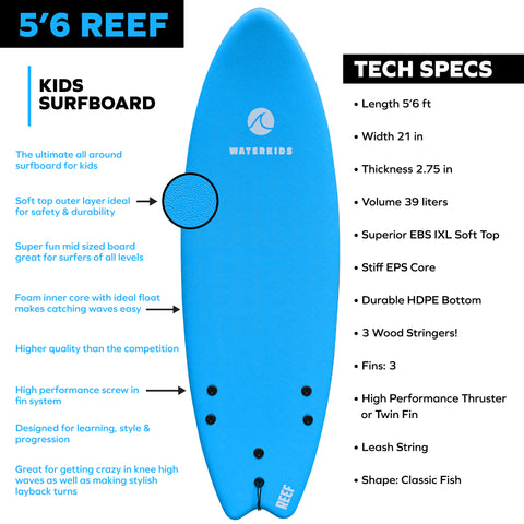 fish surfboard 6ft soft top foam kids board