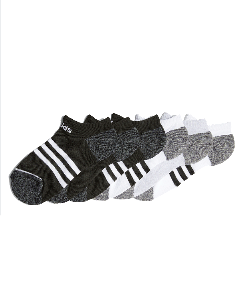 ADIDAS KID'S  ANKLE SOCKS - 6 PACK - BLACK/WHITE