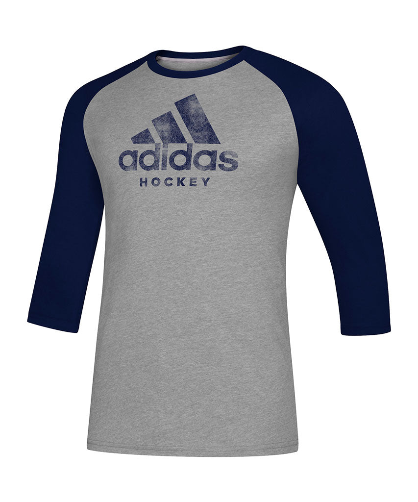 ADIDAS ADULT HOCKEY 3/4 SLEEVE RAGLAN SHIRT - GREY/NAVY